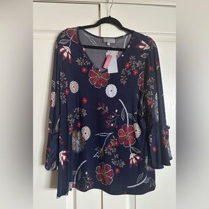Laura Women’s Navy Floral Women's Top XXL BBWT